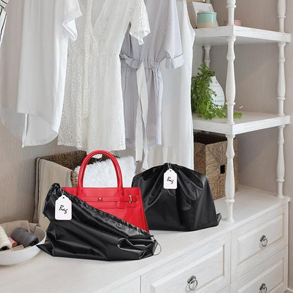 10 Pack Purse Dust Bags Large Silk Drawstring Dust Bag Cover for Handbag Shoe Storage(Black, M-19.6 × 15.7 in)