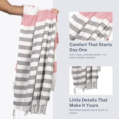 Cotton Turkish Beach Towel with Towels Oversized 36"x72" Pool Absorbent Extra Large Quick Dry Sand Travel Towel (Brick Noir, 2 Pack)