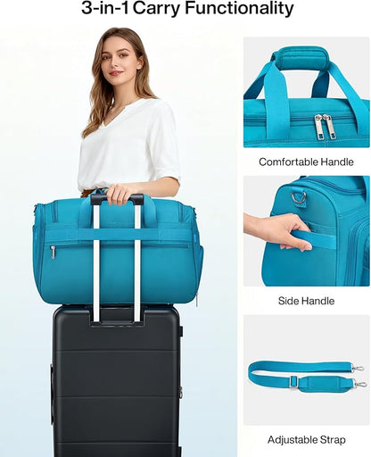MILADA Carry On Luggage Bags for Travel Large Foldable Duffle Bag for Travel Lightweight Personal Bags for Airplanes Weekend Overnight Bags for Women Mens Travel Bag, Caribbean Blue