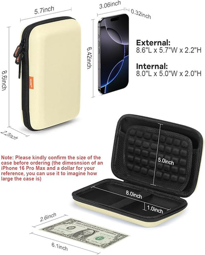 Clean-Beige Hard Shell Case for Electronic Accessories Organizer - Large Hard Carrying Case for Power Bank, External Hard Drive, Cell Phone, Charger, Cable - Portable Protection Travel Pouch Bag