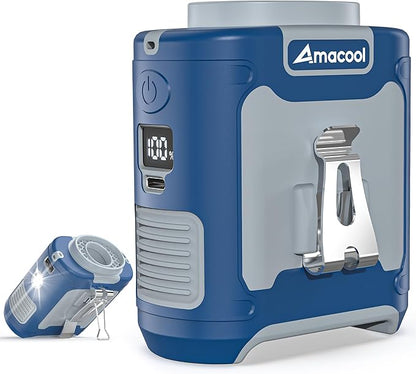 AMACOOL Portable Waist Fan Clip On, MAX 40H Work Time, 10000mAh Rechargeable Wearable Shirt Fan with Light, 16000RPM Powerful 5 Speed Belt Fans Personal Cooling Fans for Outdoor Jobsite Travel