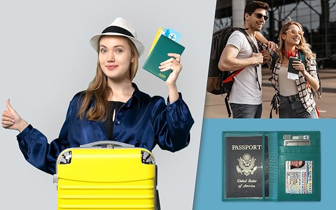 Personalized Monogrammed Teal Leather RFID Passport Wallet