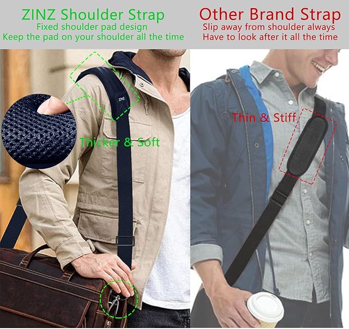 ZINZ 79 inch Shoulder Strap, Extra-thick Fixed Cushion Pad and Dual Clasps Universal Replacement Strap with Metal Swivel Hooks for Laptop Bags, Luggage Bags, Camera, Crossbody (200cm,Blue)