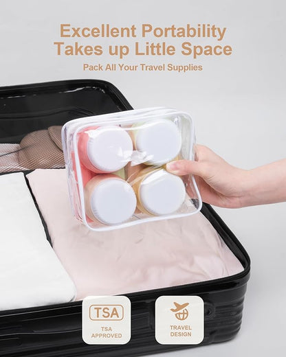 Travel Bottles for Toiletries 8 Pack, Travel Size Toiletries, Tsa Approved Travel Size Containers 3oz, with Travel Essentials Clear Bag, Leak Proof Silicone Squeezable Creams Jars
