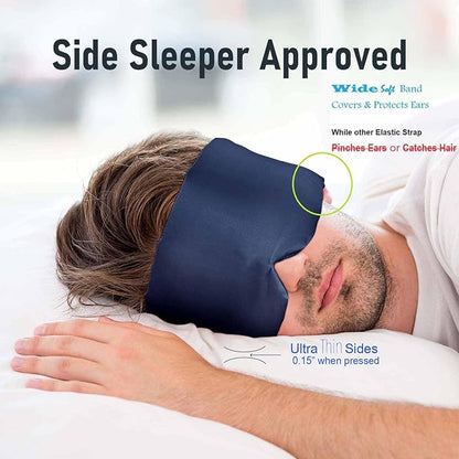 Nature Silk Sleeping Mask Soft Featherweight Eye Mask Large Wrap-Around Blindfold with Adjustable Velcro Blackout for Wild Sleeper Nose Cut (NavyBlue)