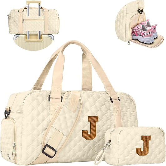 Gifts for Female Women Girls, Initial Travel Duffel Bag, Gym Bag, Personalized Weekender Bag, Friend Wedding Girlfriend Birthday Gifts for Teen Girls, Graduation Gifts