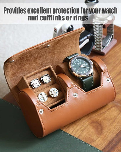 PU Leather Watch & Cufflink Travel Case Combo, Small Watch & Cufflink Ring Organizer, Portable Storage Box For Men Gift