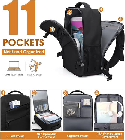 Capolo Travel Backpack for Women Men Waterproof Laptop Backpack Flight Approved Personal Item Backpack Overnight Weekender Bag College Bookbag for Business, Work, Traveling Fits 15.6 '' Laptop,Black