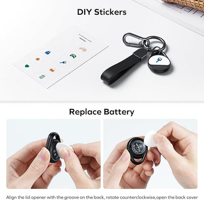 Momax Air Tracker Tags 4 Pack, [Apple MFi Certified], Replaceable Battery Bluetooth Tracker Compatible with Apple Find My (iOS Only), DIY Stickers, Item Finder Smart Tag for Keys, Wallet, Luggage