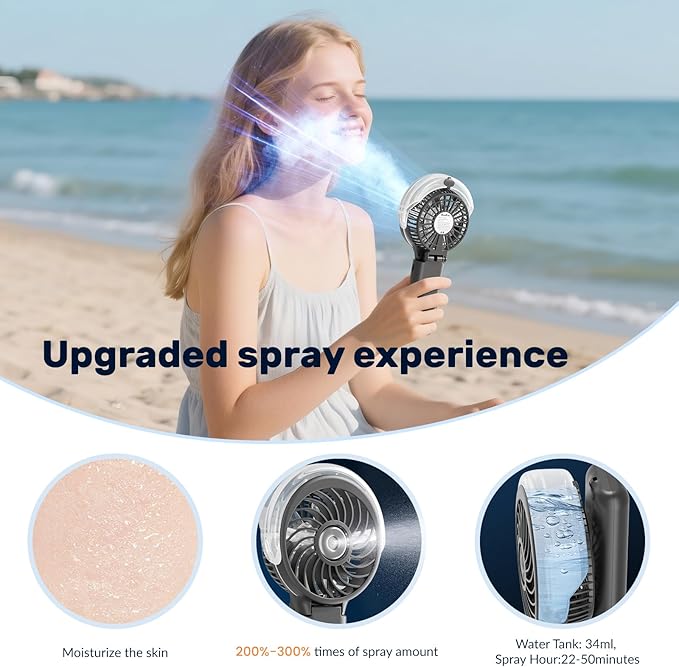 HandFan 5200mAh Upgraded Personal Misting Fan, Rechargeable Handheld Mister Fan, Spray Water Mist Fans, Portable Cooling AC, Electric Mini Hand Fans for Beach Travel Outdoors(Black)