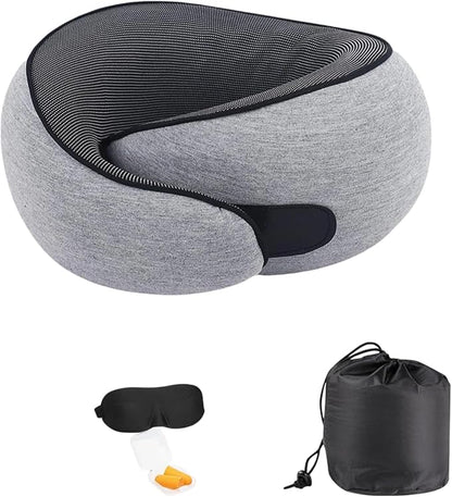 Travel Neck Pillow for Airplanes,Memory Foam Ergonomic Pillow Vacation Essentials with Eye Mask & Ear Plugs,Stowable Pillows for Sleeping, Car, Home,Office