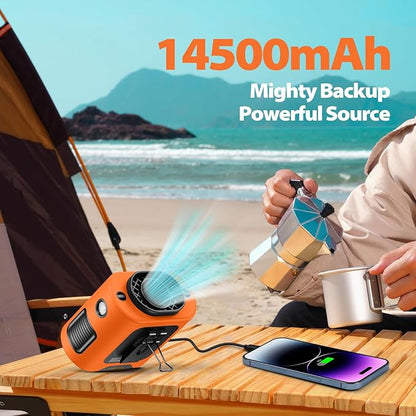 Portable Waist Fan - 14500mAh Rechargeable Battery, 67Hrs Cooling Belt Fan, 5 Powerful Speed & 360° Rotatable, Hands Free Clip On Waist With LED Light for Work Gift Camping Travel Outdoor