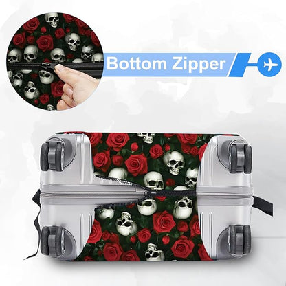 ANNA QUEEN Flower Skull Luggage Cover Washable Suitcase Protector Suitcase Cover Anti-Scratch,Stretchable Fit for 18-32Inch Luggage,Travel Bag Cover L(fits 26-28Inch suitcase)