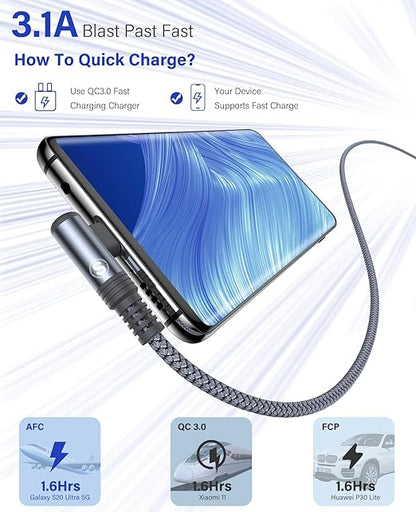 sweguard iPhone 17 Charger USB to Type C Cable 90 Degree [2-Pack,6.6FT] Fast Charging Cord for iPhone 17 16 15 Pro Max Plus Samsung Galaxy S25 S24 S23 S22 S21 S20 A54 A15 Note Flip LG Pixel Moto