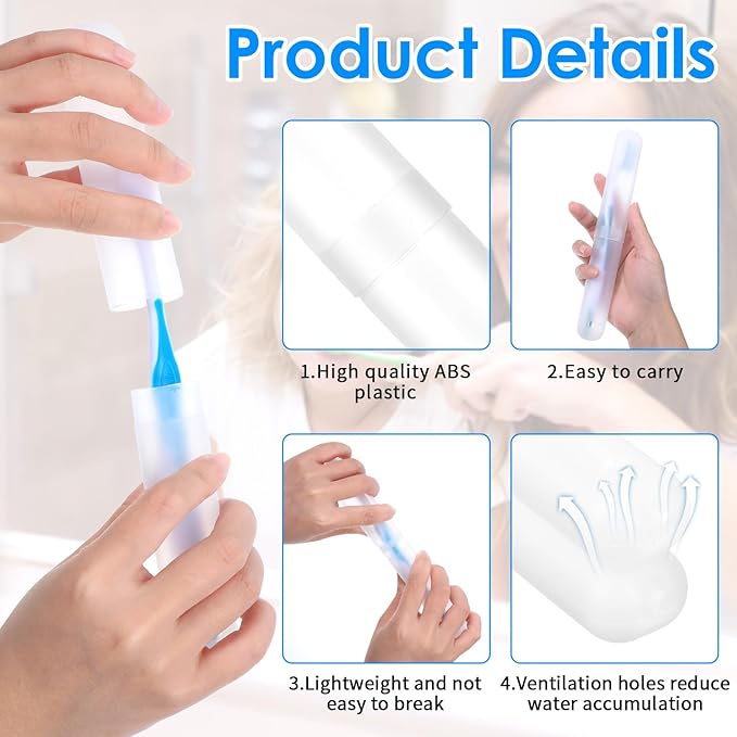 60 Packs Plastic Toothbrush Holders Bulk, Travel Toothbrush Case Covers with Ventilation Holes, 7.67 x 1.1 Inch White PP Material Toothbrushes Protectors for Home Camping Travel