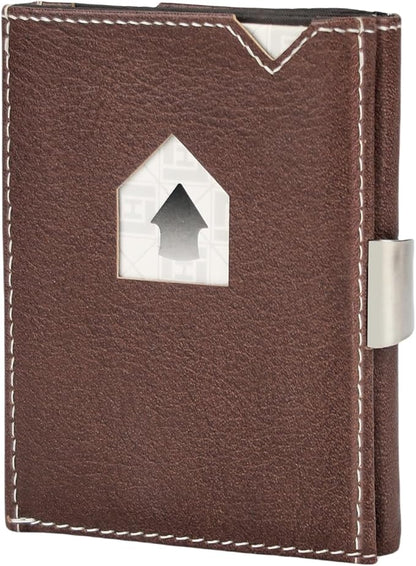 Men's Wallet, Genuine Leather RFID Blocking Slim Money Clip Wallet Minimalist Front Pocket Tri-Fold Money Clip Credit Card Holder with Present Box Brown