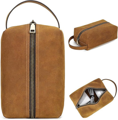 Electronic Organizer Zipper Bag, Top Grain Leather, Handmade Vintage Design, Portable Travel Electronic Accessories Storage Cases for Phone, USB Cables, Chargers, Hard Drive, Daily Cosmetics