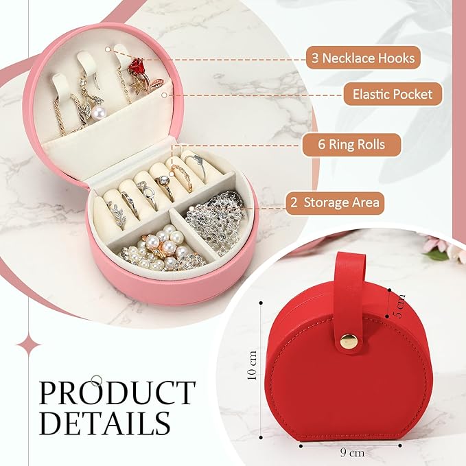 Weysat 12 Pack Travel Jewelry Case Bulk Mini Leather Bridesmaid Jewelry Gift Box Small Earring Storage Organizer (Red,Dark Pink,Pink)