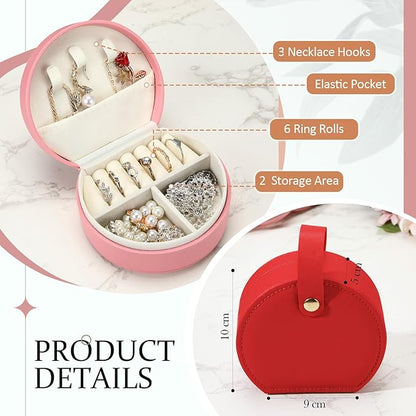 Weysat 12 Pack Travel Jewelry Case Bulk Mini Leather Bridesmaid Jewelry Gift Box Small Earring Storage Organizer (Red,Dark Pink,Pink)
