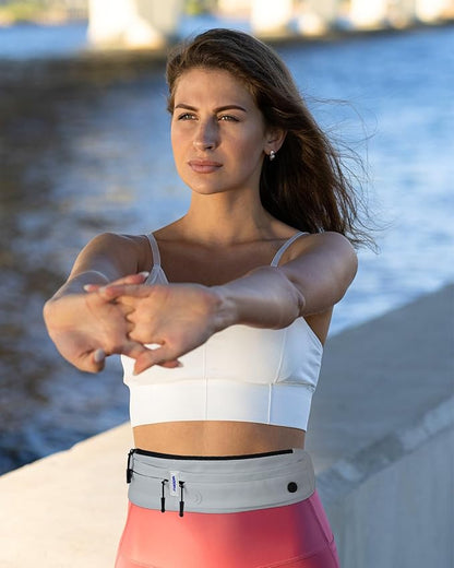 WATERFLY Running Belt Fanny Pack: Runner Marathon Jogging Waist Pack Sport Workout Exercise Fitness Phone Holder Belt for Men Women Jogger Slim Waistband Black