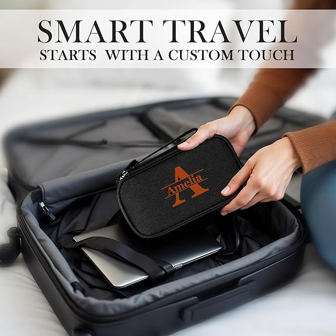 Personalized Electronics Organizer Travel Case – Custom Name Compact Cable Storage Bag for Chargers, Cords, USB Flash Drives – Waterproof Tech Pouch for Travel, Business and Daily Organization-Black