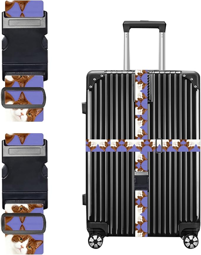 Nuxovilar Luggage Straps of 2 Set Brown and White Cats Repeating Pattern, Durable Material 1.96 * 70.86 Inches for Suitcases,Travel Accessories for 22-28 Inch Luggage, Perfect for Pet Lovers,Leisure