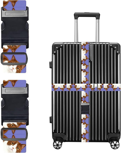 Nuxovilar Luggage Straps of 2 Set Brown and White Cats Repeating Pattern, Durable Material 1.96 * 70.86 Inches for Suitcases,Travel Accessories for 22-28 Inch Luggage, Perfect for Pet Lovers,Leisure