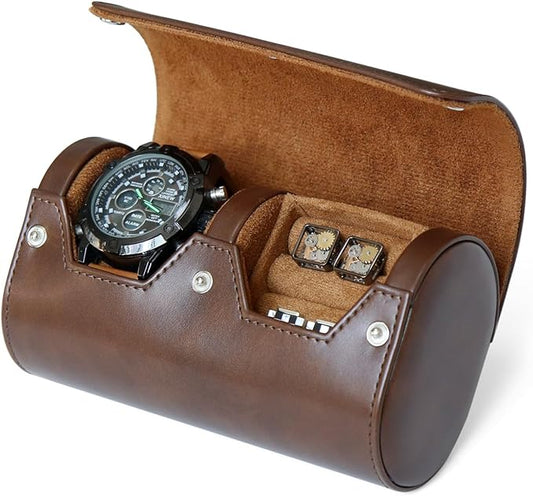 PU Leather Watch and Cufflink Combo, Small Travel Case, Organizer and Storage Box for Men's Gifts