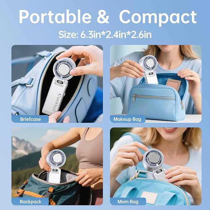 Handheld Portable Fan with Ice Cooler: 100-Speed 5500mAh Rechargeable Handheld Fan, 12H Time Hand Cooling Personal Fans with 20000 RPM Air Turbo Tech for Travel Outdoor (White)