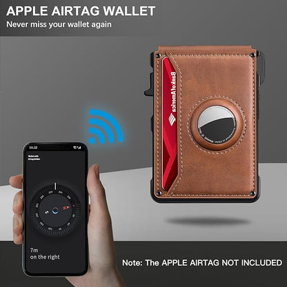 Airtag Wallet for Men, Mens Smart Wallet for Air Tag RFID Blocking, Minimalist Bifold Pop Up Aluminum Credit Card Case Holder 12+ Cards with ID Window, Gift for Men, No Airtag Included, Brown