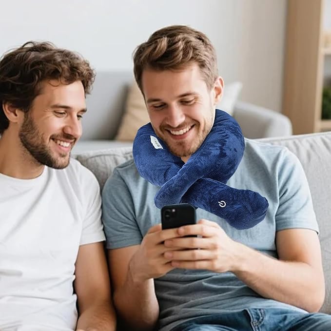 Neck Pillow,Wireless Travel Pillow for Airplanes,Neck Wrap Vibration Massaging Soft Touch Breathable Head Support for Office Sofa Air Plane(Blue)