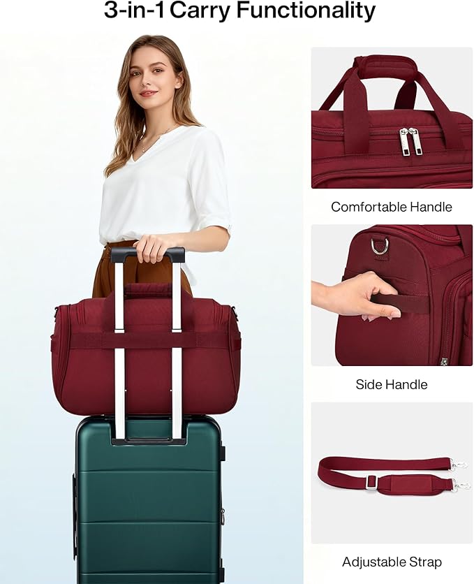 MILADA Underseat Carry On Luggage Bags for Travel Lightweight Foldable Carry On Bags for Airplanes Small Duffle Bag for Men Women Personal Weekend Overnight Travel Tote Bags, Burgundy