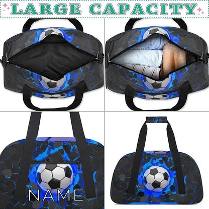 Personalized Kids Duffel Bag for Girls Boys Traveling Soccer Wall Theme Small Sport Gym Bag Custom Overnight Weekender Tote Bag Carry on Teen Dance Bag for Gymnastic Ballet