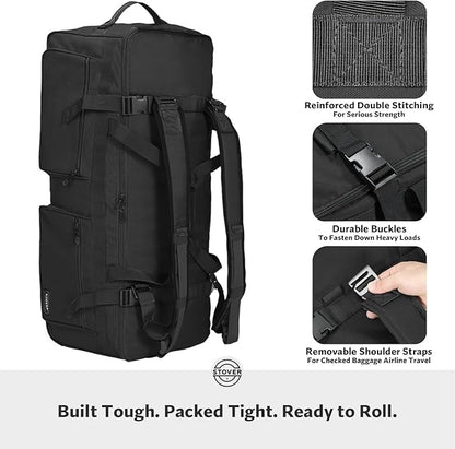 STOVER 100L U-Zip Rolling Duffel Bag with Wheels, X-Large Durable Travel Duffle + Toiletry Bag, Heavy Duty, Lay-Flat Opening, Packable w/Shoulder Straps- Use as Luggage or Backpack, Men/Women (Black)