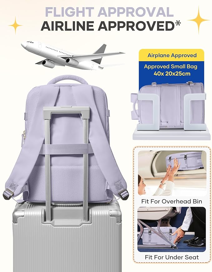 Large Carry On Backpack Flight Approved Personal Item Travel Backpack For Women Airline Approved Waterproof Sports Luggage Backpack Casual Daypack Small Hiking Backpack Purple Backpack