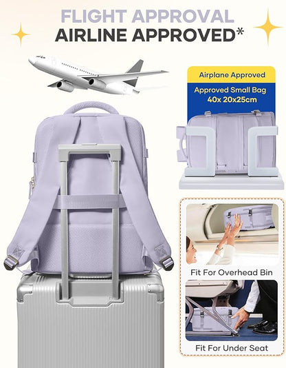 Large Carry On Backpack Flight Approved Personal Item Travel Backpack For Women Airline Approved Waterproof Sports Luggage Backpack Casual Daypack Small Hiking Backpack Purple Backpack