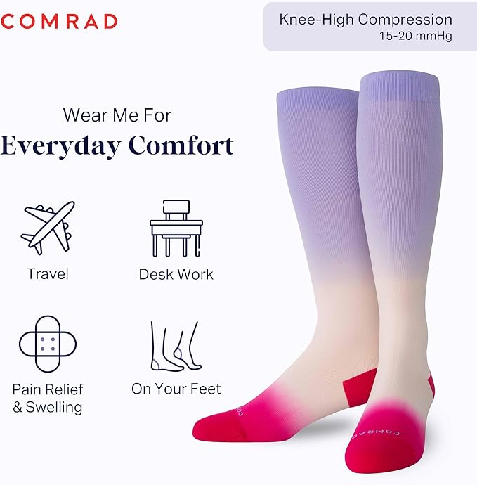 Comrad Nylon Knee High Socks - 15-20mmHg Graduated Compression Socks - Soft & Breathable Support Unisex Socks
