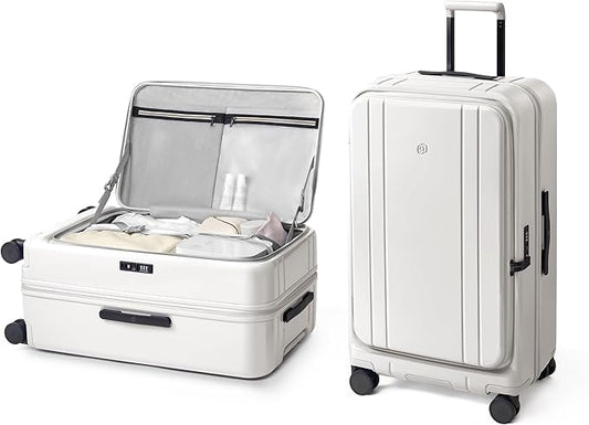 NINETYGO Medium Checked Luggage 24 Inch, Top Opening Luggage Checking In Luggage, Expandable, PC Hard Shell, Larger Capacity Checked, TSA Lock, 360° Spinner Wheels (White)