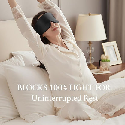 100% Mulberry Silk Sleep Mask, Eye Mask for Deep Sleep and Travel, Soft Breathable Eye Cover with Adjustable Headband (Black)