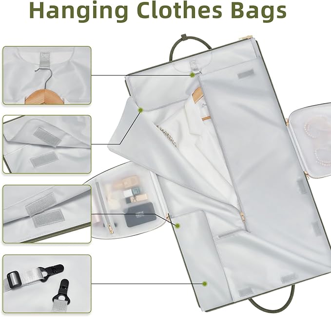 Garment Duffle Bag for Travel, 2-in-1 Foldable Carry On Garment Bag with Shoe Compartment & Toiletry Pocket, Convertible Weekender Bags for Women Business Travel, Vacation, Party, Deep Green