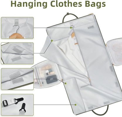 Garment Duffle Bag for Travel, 2-in-1 Foldable Carry On Garment Bag with Shoe Compartment & Toiletry Pocket, Convertible Weekender Bags for Women Business Travel, Vacation, Party, Deep Green