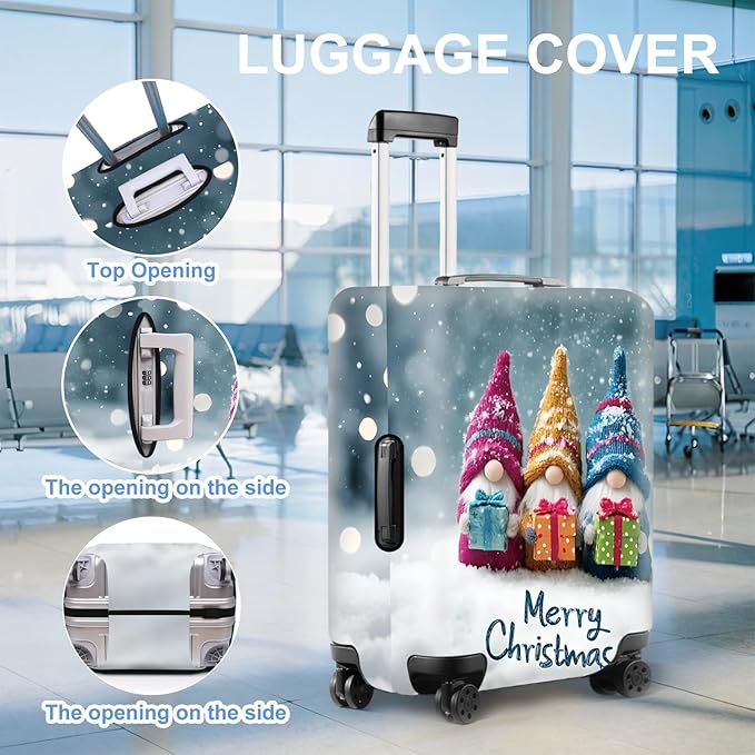 Christmas Luggage Cover – Cute Gnome Travel Suitcase Protector, Waterproof & Stretchable Luggage Sleeve with Zipper for Holiday Trave,S