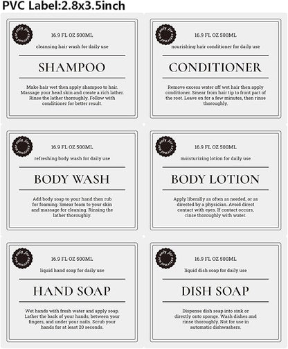 Empty Plastic Bottles with Pump Dispenser and Labels Included, Refillable Travel Containers for Hand sanitizer Shampoo Lotion, etc - No BPA/Parabenf, 500ml/16.9oz (Amber, 4 Pack)