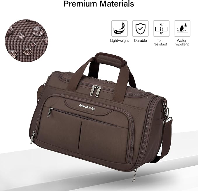 Hanke Carry On luggage Bags for Travel, Large Foldable Duffle Bag for Travel, Softside Lightweight Travel Bag Carry On Bags for Airplanes Women, Travel Tote Bags for Women Men.（Coffee）