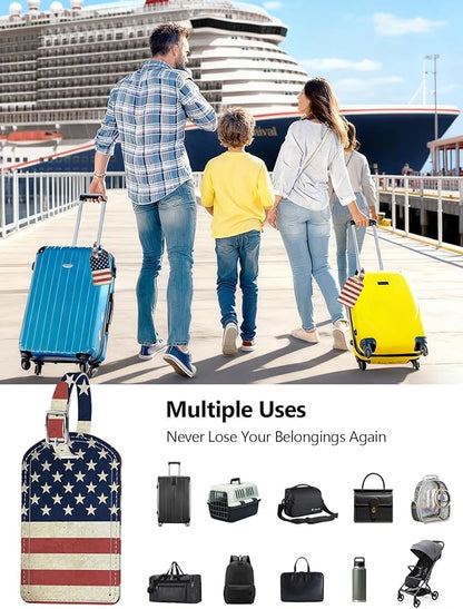 Luggage Tags Built-in Anti-Loss Tracker, Luxury Leather Luggage Tags for Suitcase, Travel Bags, Backpacks, Travel Organizer for Lost Baggage Prevention (US Flag)