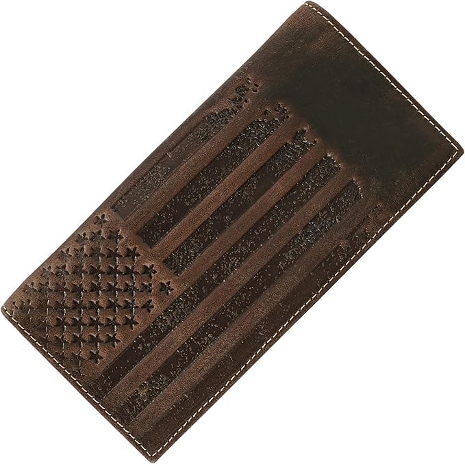 ELIZO Leather Long Wallet for Men Western Wallet Rodeo Mens Wallet Flat Bifold Wallets for Men Biker Billfold Wallet for Men Cowboy Wallet RFID Wallet for Men with Credit Card Holder