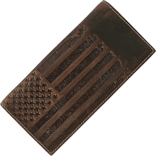 ELIZO Leather Long Wallet for Men Western Wallet Rodeo Mens Wallet Flat Bifold Wallets for Men Biker Billfold Wallet for Men Cowboy Wallet RFID Wallet for Men with Credit Card Holder