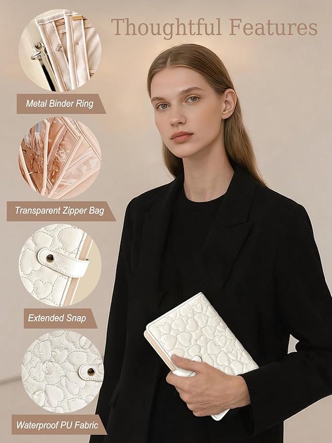 Travel Jewelry Organizer Case, Portable Jewelry Storage Roll Bag with Clear Zipper Velvet Pouch, Jewelry Holder Book Ring Binder for Bracelet, Necklace, Earring, Ring (White)