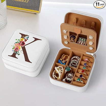 Parima Personalized Birthday Gifts for Women - Mother's Day Gift Idea, White Initial Travel Jewelry Case - Letter K