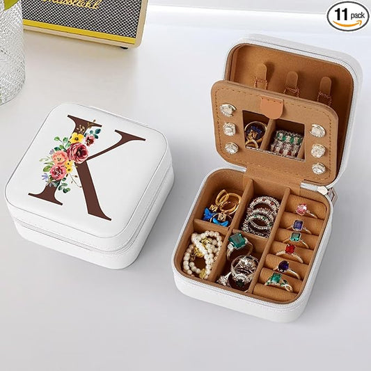 Parima Personalized Birthday Gifts for Women - Mother's Day Gift Idea, White Initial Travel Jewelry Case - Letter K